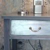 Bedside Table Timeless Grey Destressed Wax Finish Silver Leaf Draw Front Patina Draw Handle.JPG